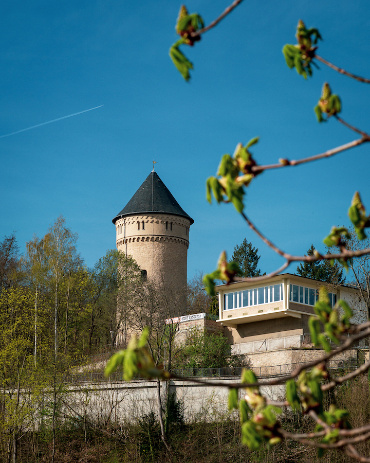 Blick auf das Schloss Osterstein in Gera vom Hofwiesenpark auf