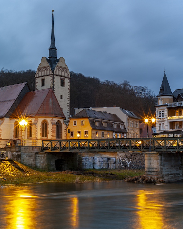 Blick auf Gera Untermhaus an einem Januarabend
